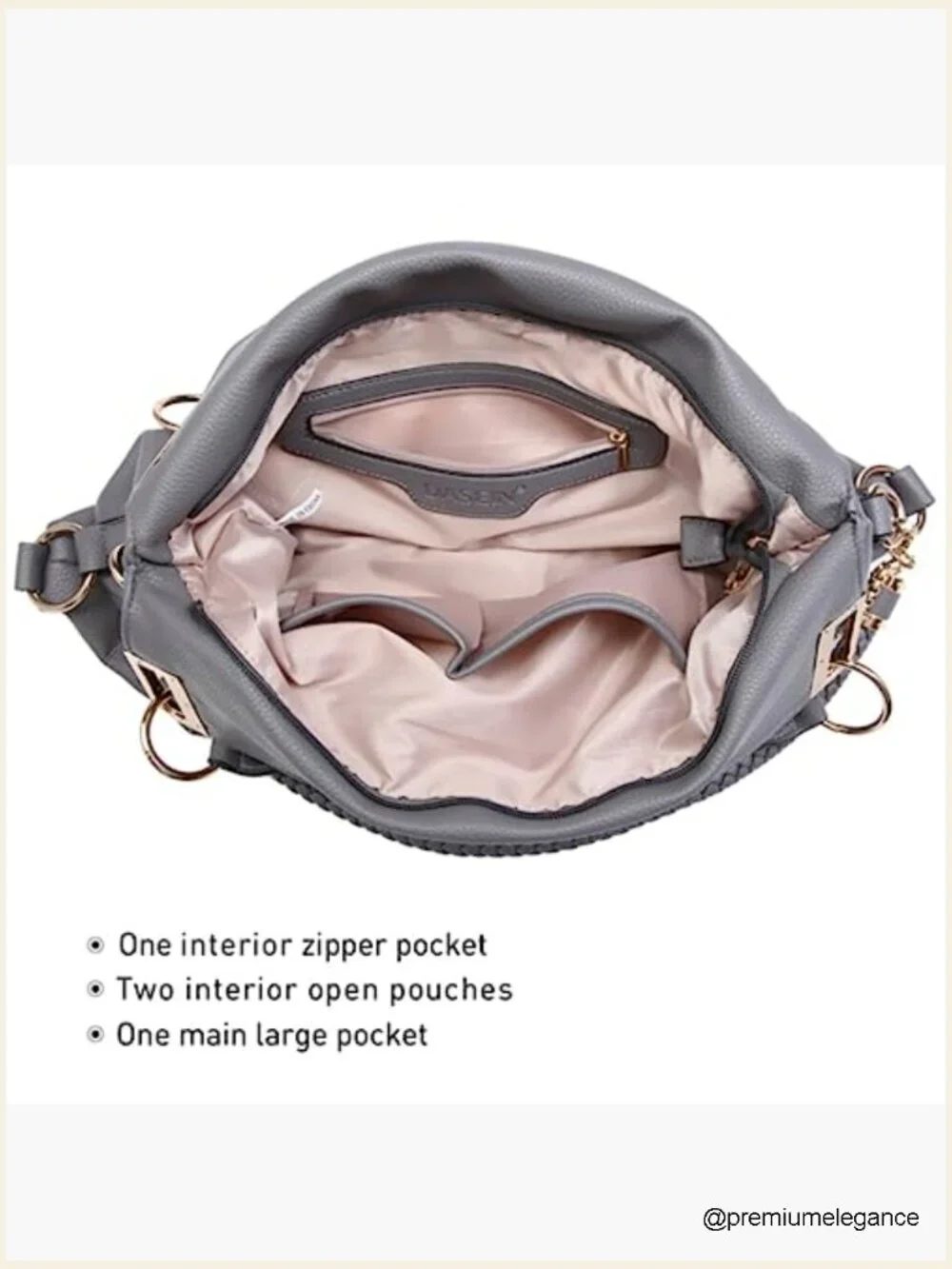 Large Hobo Bag with Rhinestone Accents Vegan Leather Tote Purse Shoulder Handbag